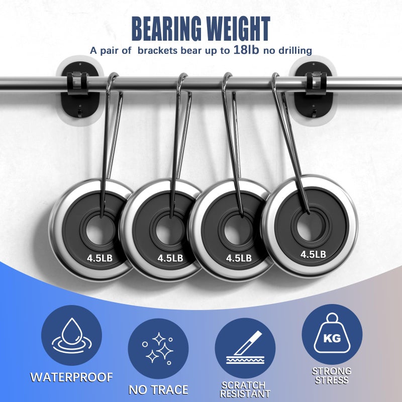MIMARMZ 6PCS No Drill Curtain Rod Brackets No Drilling Curtain Rod Holder Self Adhesive Curtain Rod Hooks Nail Free Adjustable Curtain Rod Holders Curtain Hangers for Bathroom Living Room Kitchen - Image 4